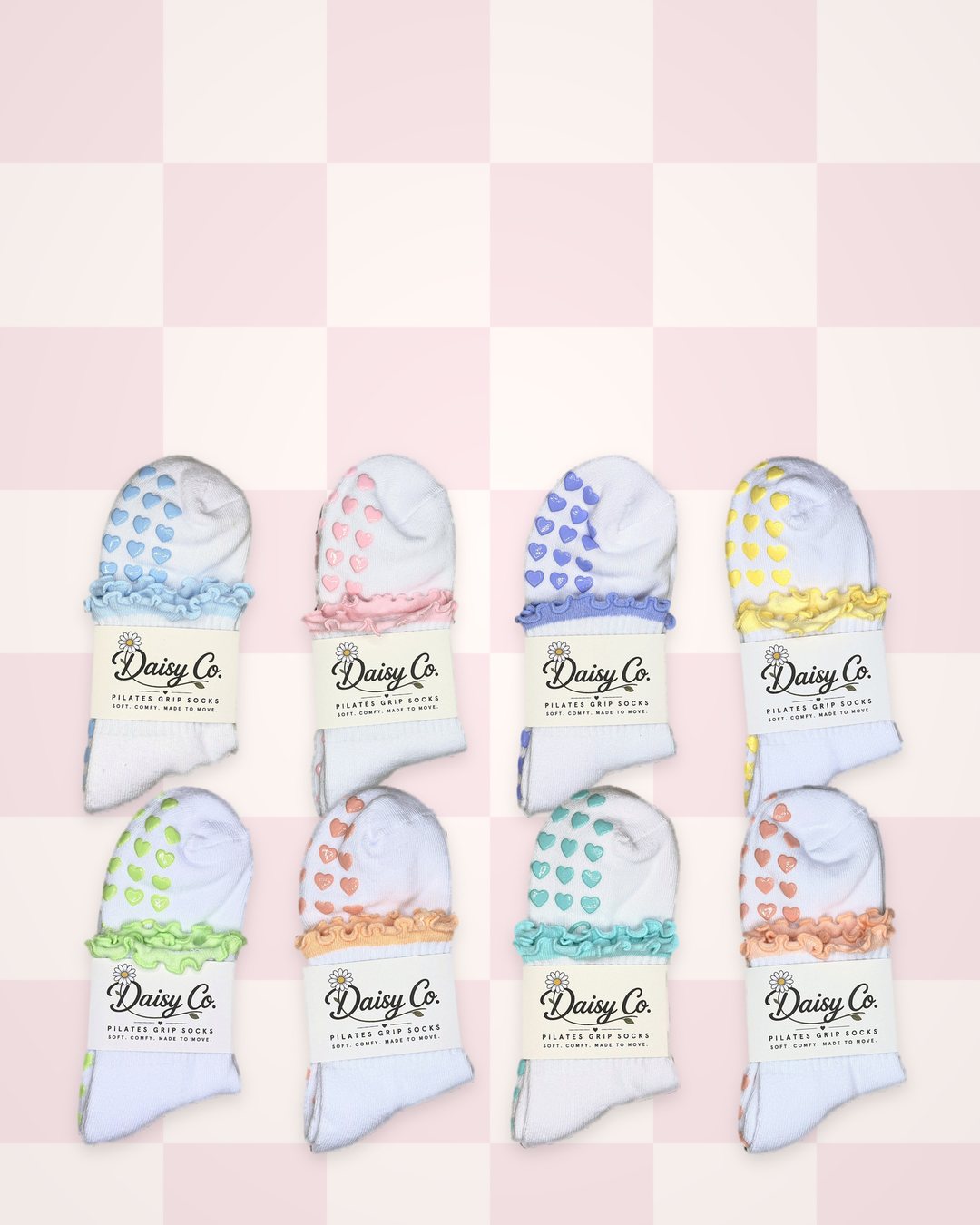 Grip socks in their Daisy Co. retail sleeves